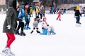 04.01.2022.Budapest.Family winter sport.Holiday and seasonal concept.Activity,Adult,Child,Childhood,Daughter.Happy little boy and