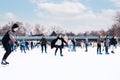 04.01.2022.Budapest.Family winter sport.People ride on the skating rink on the ice rink during the Christmas holidays.Sports and Royalty Free Stock Photo