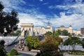 Budapest, the famous Chain Bridge over the Danube river. Royalty Free Stock Photo