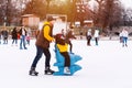 04.01.2022.Budapest.Family winter sport.Holiday and seasonal concept.Activity,Adult,Child,Childhood,Daughter.Happy little boy and