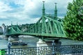 View of the SzabadsÃ¡g hÃ­d (Liberty Bridge or Freedom Bridge) spanning the Danube River in Budapest. Royalty Free Stock Photo