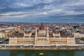 Budapest, Hungary - Aerial drone view of the beautiful Hungarian Parliament building at sunset Royalty Free Stock Photo