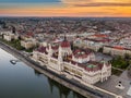 Budapest, Hungary - Aerial drone view of the beautiful Parliament building of Hungary on a calm summer morning