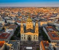 Budapest, Hungary - Aerial drone view of the beautiful St. Stephen`s Basilica from high above at sunset Royalty Free Stock Photo