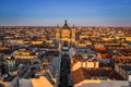 Budapest, Hungary - Aerial drone view of the beautiful St. Stephen`s Basilica at sunset with warm summer afternoon lights Royalty Free Stock Photo