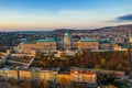 Budapest, Hungary - Aerial drone view of the famous Buda Castle Royal Palace at sunrise Royalty Free Stock Photo