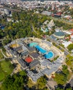 Budapest, Hungary - Aerial drone view of the famous Szechenyi Thermal Bath in City Park Varosliget with Budapest Zoo Royalty Free Stock Photo