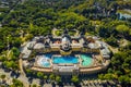 Budapest, Hungary - Aerial drone view of the famous Szechenyi Thermal Bath and Spa in City Park Varosliget Royalty Free Stock Photo