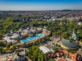 Budapest, Hungary - Aerial panoramic drone view of the famous Szechenyi Thermal Bath and Spa on a sunny summer day Royalty Free Stock Photo