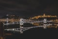 Budapest, Hungary - Aerial panoramic skyline at night view of Buda Castle Royal Palace with Szechenyi Chain Bridge Royalty Free Stock Photo