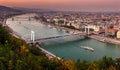 Budapest, Hungary - Aerial panoramic skyline of Budapest at sunset with Elisabeth Bridge Erzsebet Hid Royalty Free Stock Photo