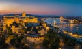 Budapest Hungary - Aerial panoramic skyline view of Budapest at blue hour with Buda Castle Royal Palace Royalty Free Stock Photo