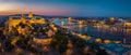 Budapest Hungary - Aerial panoramic skyline view of Budapest at blue hour with Buda Castle Royal Palace Royalty Free Stock Photo