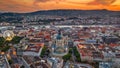 Budapest, Hungary - Aerial panoramic skyline view of Budapest at sunset with St.Stephen`s Basilica. Buda Castle Royal Palace Royalty Free Stock Photo