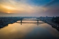 Budapest, Hungary - Aerial panoramic skyline view of Liberty Bridge over River Danube Royalty Free Stock Photo