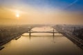 Budapest, Hungary - Aerial panoramic skyline view of Liberty Bridge Szabadsag Hid over River Danube Royalty Free Stock Photo