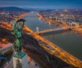 Budapest, Hungary - Aerial panoramic view of Budapest from above, with Statue of Liberty, Elisabeth and Szecheni Chain Bridge Royalty Free Stock Photo