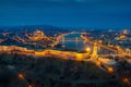 Budapest, Hungary - Aerial panoramic view of Budapest at blue hour Royalty Free Stock Photo