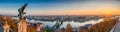 Budapest, Hungary - Aerial panoramic view of Budapest, taken from Buda Castle Royal Palace at autumn sunrise Royalty Free Stock Photo