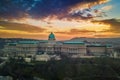 Budapest, Hungary - Aerial panoramic view of the famous Buda Castle Royal Palace at sunset Royalty Free Stock Photo