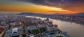 Budapest, Hungary - Aerial panoramic view of the Hungarian Parliament building on a winter afternoon with Szechenyi Chain Bridge Royalty Free Stock Photo