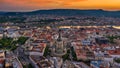 Budapest, Hungary - Aerial panoramic view of Budapest with a magnificent golden sunset. The view includes St.Stephen`s Basilica Royalty Free Stock Photo