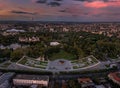 Budapest, Hungary - Aerial panoramic view of the Museum of Ethnography at City Park with House of Music, Vajdahunyad Castle Royalty Free Stock Photo