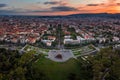 Budapest, Hungary - Aerial panoramic view of the Museum of Ethnography at City Park with the skyline of Budapest Royalty Free Stock Photo