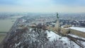 Budapest, Hungary - Aerial skyline footage of Gellert Hill and Citadella with Statue of Liberty and Liberty Bridge at background