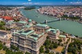 Budapest, Hungary - Aerial skyline view of Buda Castle Royal Palace on a bright summer day with Szechenyi Chain Bridge Royalty Free Stock Photo