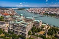 Budapest, Hungary - Aerial skyline view of Buda Castle Royal Palace on a bright summer day with Szechenyi Chain Bridge Royalty Free Stock Photo