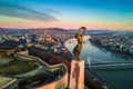 Budapest, Hungary - Aerial skyline view of Statue of Liberty with Buda Castle Royal Palace