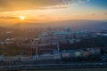 Budapest, Hungary - Aerial sunset view of Buda Castle Royal Palace and Varkert bazar