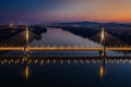 Budapest, Hungary - Aerial view of the beautiful cable-stayed Megyeri Bridge over River Danube