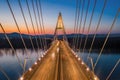 Budapest, Hungary - Aerial view of the beautiful cable-stayed Megyeri Bridge over River Danube Royalty Free Stock Photo
