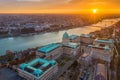 Budapest, Hungary - Aerial view of Buda Castle Royal palace at sunrise with Liberty Bridge, Elisabeth Bridge Royalty Free Stock Photo