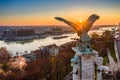 Budapest, Hungary - Aerial view of Budapest, taken from Buda Castle Royal Palace at autumn sunrise. Elisabeth Bridge Royalty Free Stock Photo