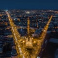 Budapest, Hungary - Aerial view of downtown of Budapest at dusk with illuminated church