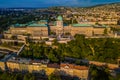 Budapest, Hungary - Aerial view of the famous Buda Castle Royal palace and Varkert bazaar at sunrise