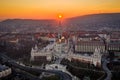 Budapest, Hungary - Aerial view of the famous Fisherman`s Bastion Halaszbastya and Matthias Chruch at sunset Royalty Free Stock Photo