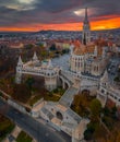 Budapest, Hungary - Aerial view of the famous Fisherman`s Bastion Halaszbastya and Matthias Church Royalty Free Stock Photo