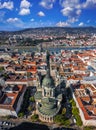 Budapest, Hungary - Aerial view of the famous St.Stephen`s Basilica. Szechenyi Chain Bridge, Buda Castle Royal Palace, Buda Hills Royalty Free Stock Photo