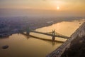 Budapest, Hungary - Aerial view of Liberty Bridge Szabadsag Hid over River Danube at sunrise Royalty Free Stock Photo