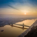 Budapest, Hungary - Aerial view of Liberty Bridge Szabadsag Hid over River Danube at sunrise Royalty Free Stock Photo