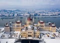 Budapest, Hungary - Aerial view of the Parliament of Hungary on a sunny winter morning Royalty Free Stock Photo