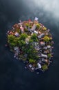 Budapest, Hungary - Aerial view of small fishing island on Lake Kavicsos Kavicsos to of Csepel district at sunrise Royalty Free Stock Photo