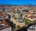 Budapest, Hungary - Aerial view of St.Stephen`s Basilica on a sunny summer day with clear blue sky. Fisherman`s Bastion Royalty Free Stock Photo