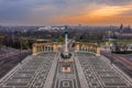 Budapest, Hungary - Aerial view of the totally empty Heroes` Square during the 2020 Coronavirus quarantine Royalty Free Stock Photo
