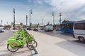 BUDAPEST, HUNGARY - APRIL 04, 2019: BuBi mol rent a bike station on Andrassy street in Budapest, Hungary Royalty Free Stock Photo