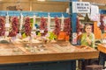 BUDAPEST, HUNGARY - 27 APRIL, 2014: Food market in Budapest, Hungary (Great Market Hall). Fresh produce marketplace.